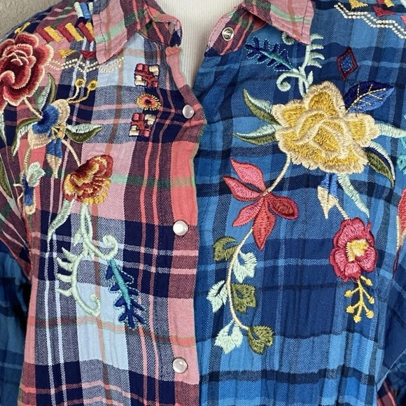 Johnny Was heavily embroidered Eliona Mixed Plaid Snap Front Button NWT - Picture 8 of 15